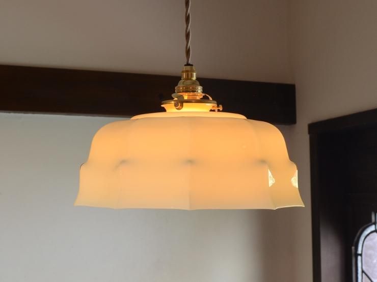 ヴィンテージ ミルクガラスシェード ペンダントランプ｜アンティーク