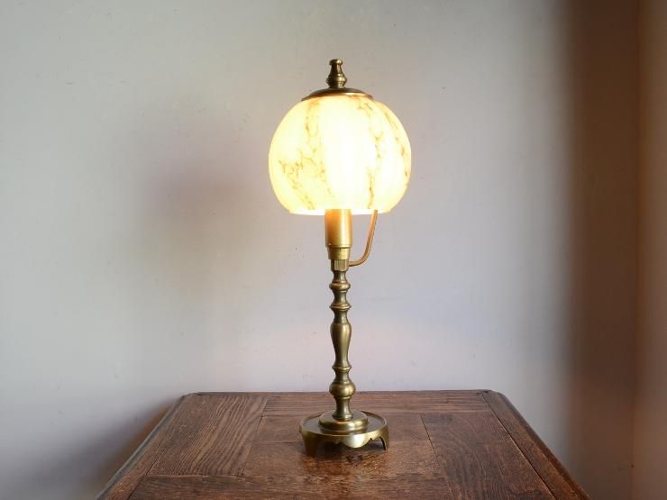 ヴィンテージ マーブルガラスシェード 真鍮テーブルランプ（H38cm