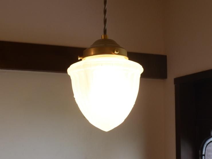 アンティーク フロストガラスシェード ペンダントランプ｜アンティーク
