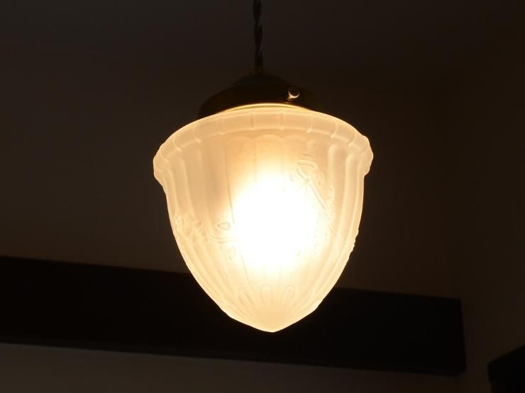 アンティーク フロストガラスシェード ペンダントランプ｜アンティーク