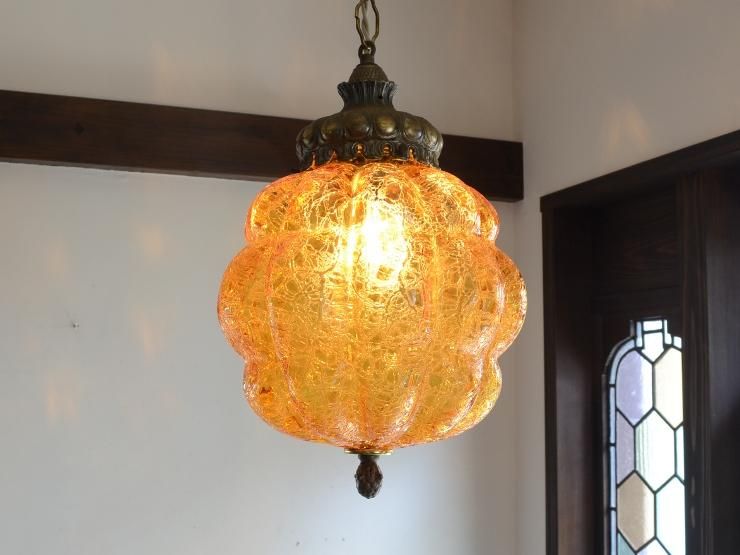 ヴィンテージ アンバーガラス ペンダントランプ A｜アンティーク照明