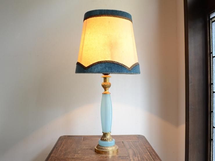 ヴィンテージ ブルーガラステーブルランプ（H54cm）｜アンティーク照明