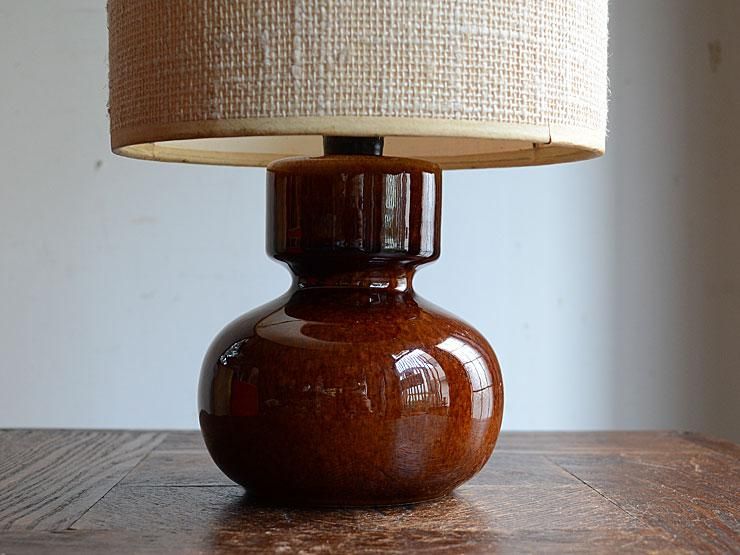 ヴィンテージ シェード付陶器テーブルランプ（H26cm）｜アンティーク