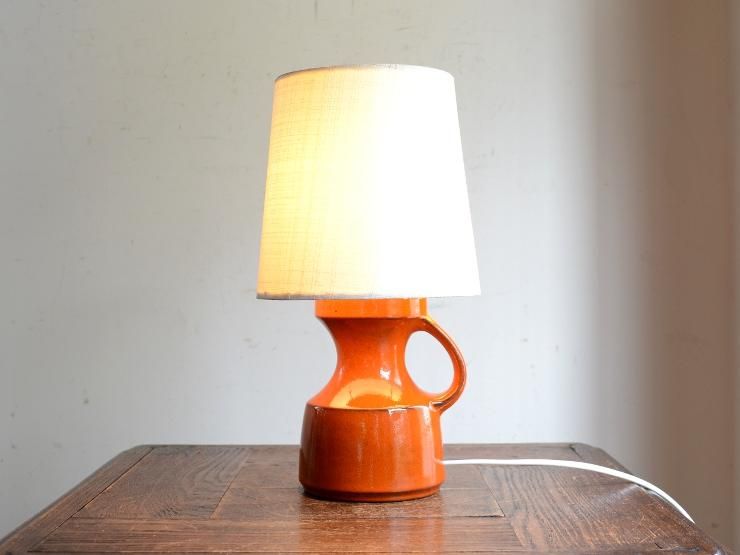 ヴィンテージ オレンジ陶器テーブルランプ（H28.5cm）｜アンティーク