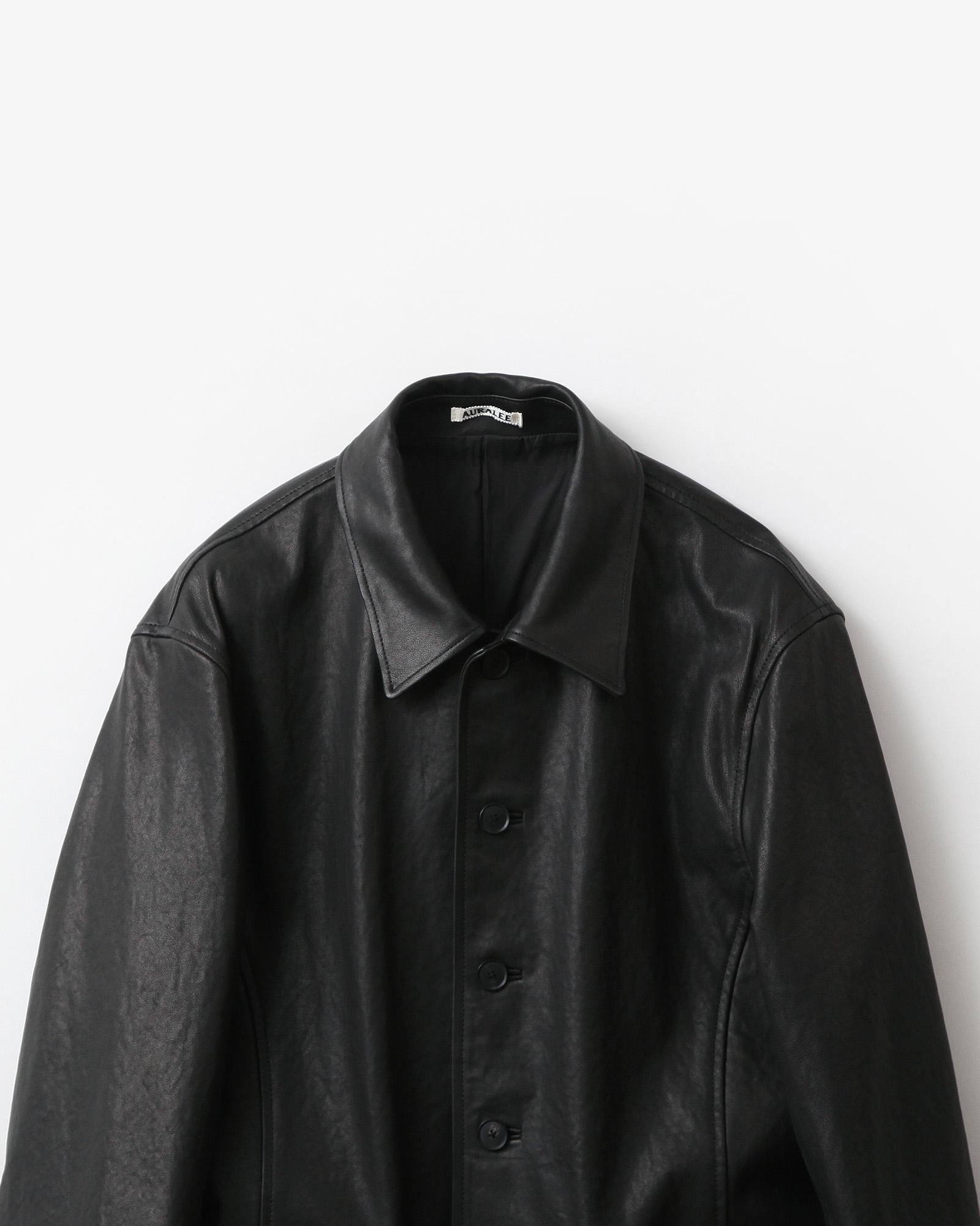 AURALEE TEXTURED LAMB LEATHER BLOUSON #BLACK [A26SB01BL]｜Silver