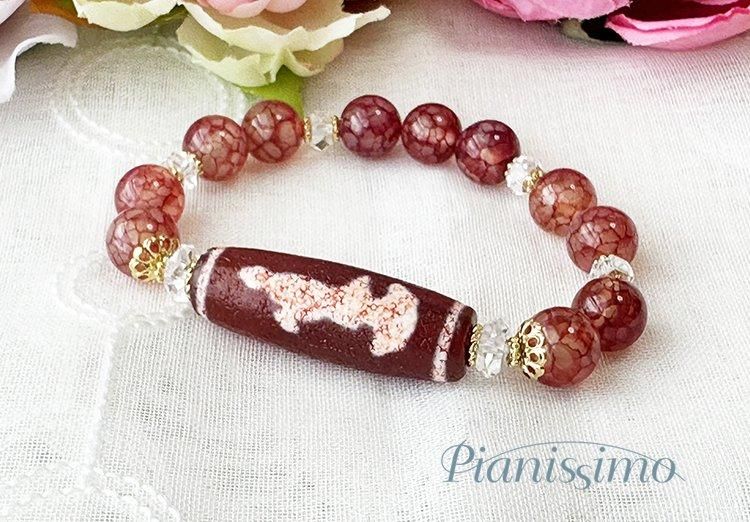 逆転・開運】双観音天珠＆ドラゴンアゲート・ブレスレット - 天然石