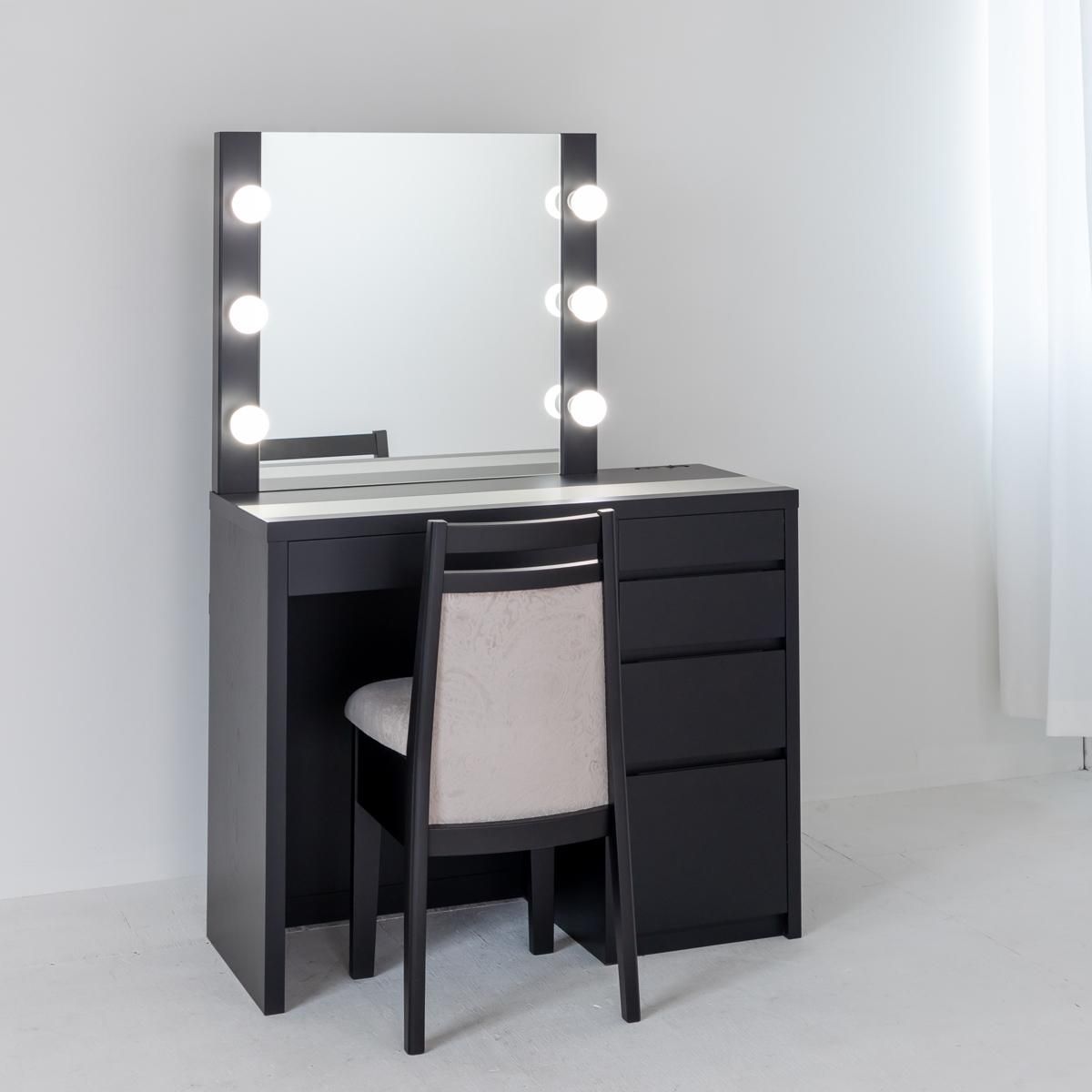 リッツ女優ミラー+チェスト90セット（ブラック）一面鏡ハリウッド