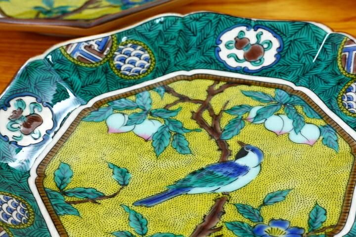 5号皿揃 吉田屋風桃に鳥/青郊窯