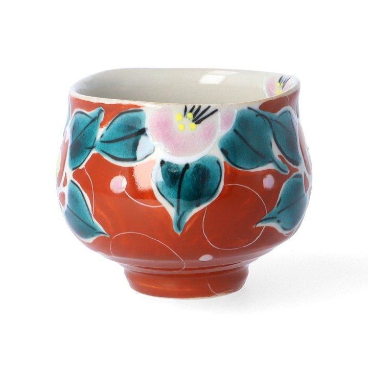 ぐい呑 色絵無双椿 赤/虚空蔵窯