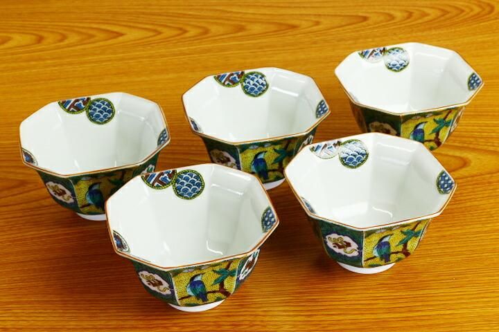 小鉢揃 吉田屋風桃に鳥/青郊窯