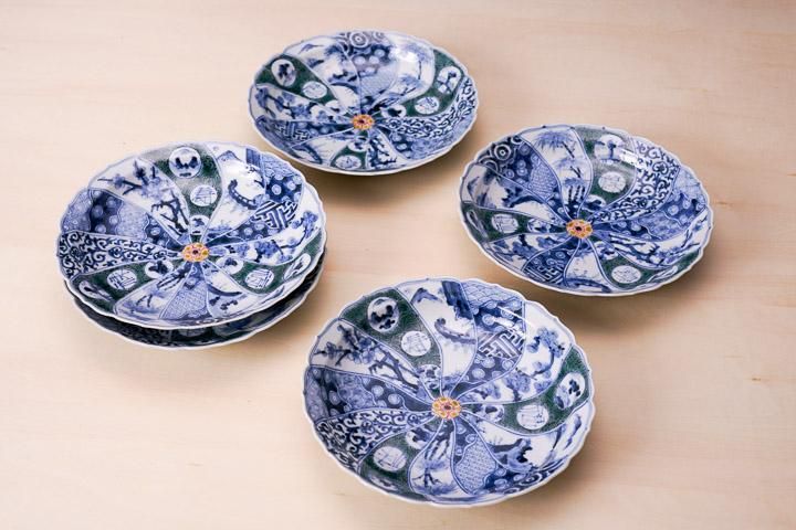 宮内庁御用窯】6号皿揃 色絵祥瑞/山本長左 （木箱入り） - 和食器の