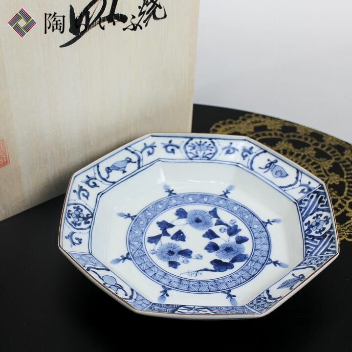 宮内庁御用窯】八角盛皿 祥瑞手菊紋/山本長左