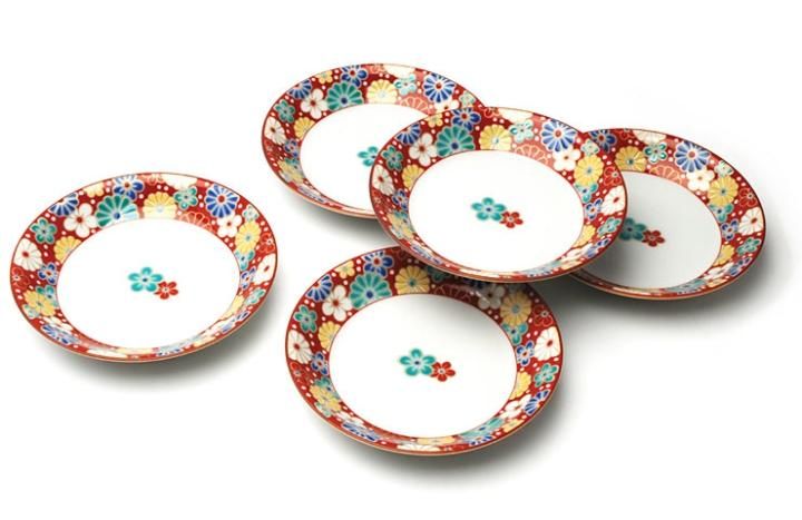 5号皿揃 梅菊紋/青郊窯