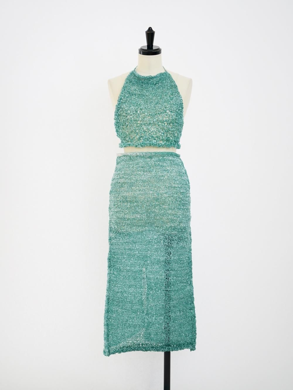 FUMIKA_UCHIDA VINYL STRING KNITTED MIDI SKIRT / PEPPERMINT - n e p