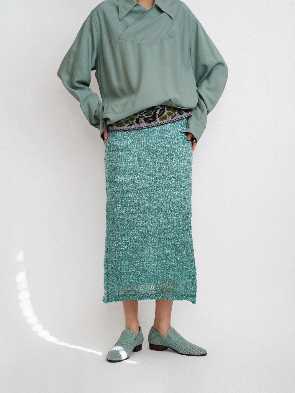 FUMIKA_UCHIDA VINYL STRING KNITTED MIDI SKIRT / PEPPERMINT - n e p
