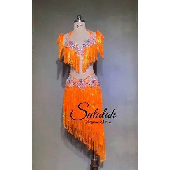 ドラムソロオーダー衣装 ブラ スカート アーム 4点セット オレンジ 色