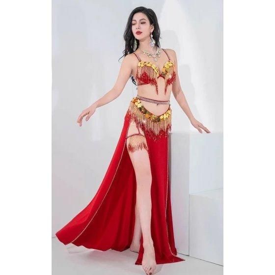 ベリーダンスオリエンタル衣装 ミラーフリンジデザインブラ＆スカート