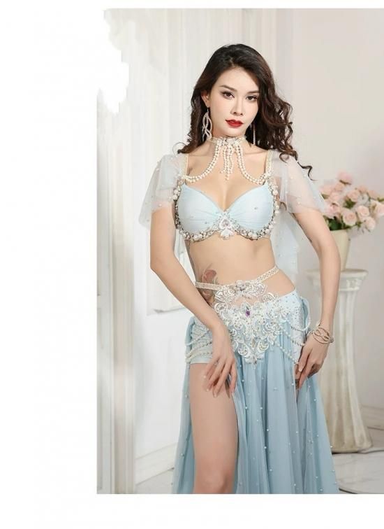 ベリーダンスオリエンタル衣装 パール装飾デザインブラ＆スカート