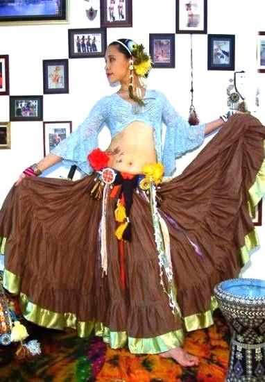 25ヤードジプシースカート サテンフリル ブラウン＆ライトグリーン