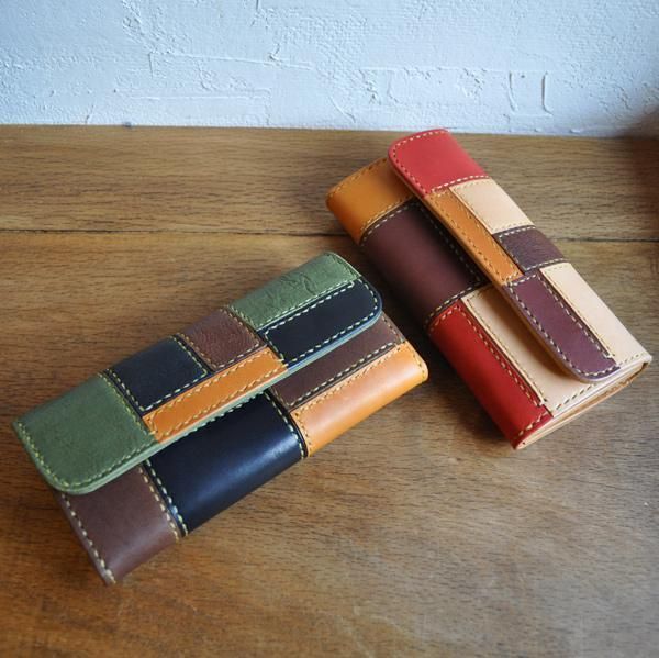 栃木レザー使用] ロングウォレット・パッチワーク - 革工房OHANA