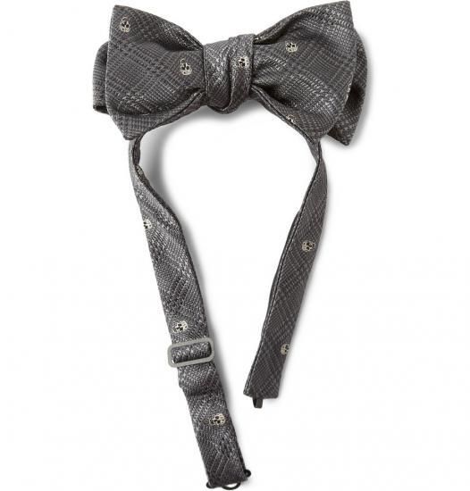 グレイ チェック シルク 蝶ネクタイ -Alexander McQueen