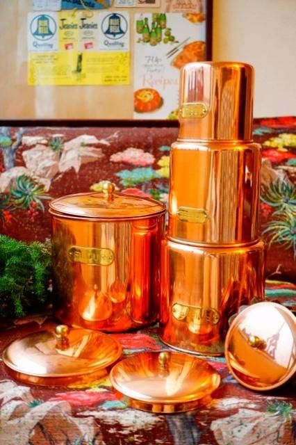 USA VINTAGE 1950's COPPER&GOLD CANISTER 4SET アメリカ 4個セット