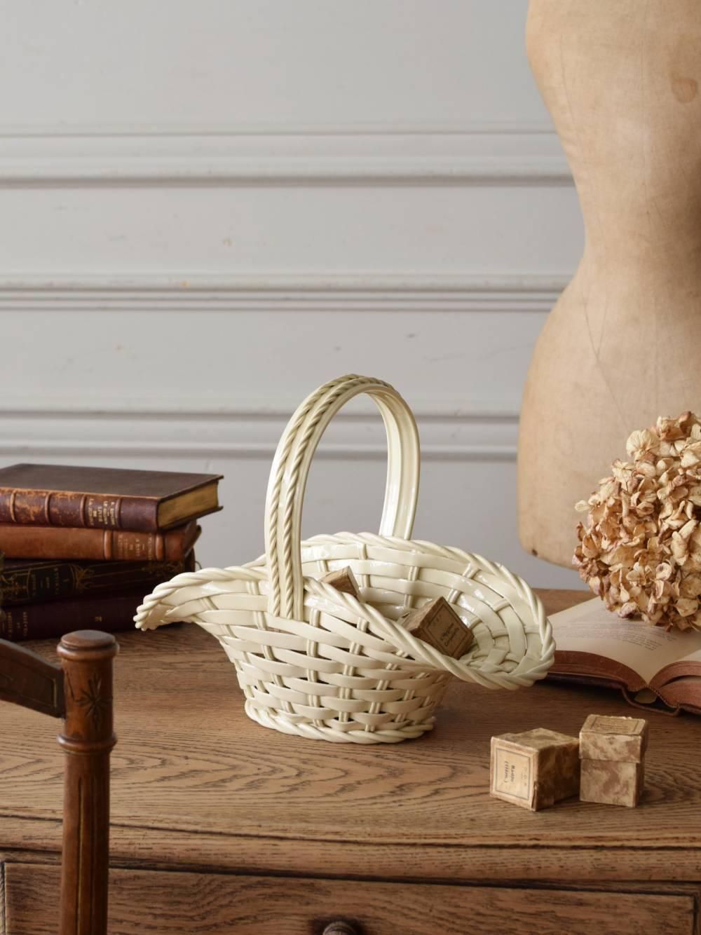 フランスアンティーク雑貨 セラミックバスケット 陶器