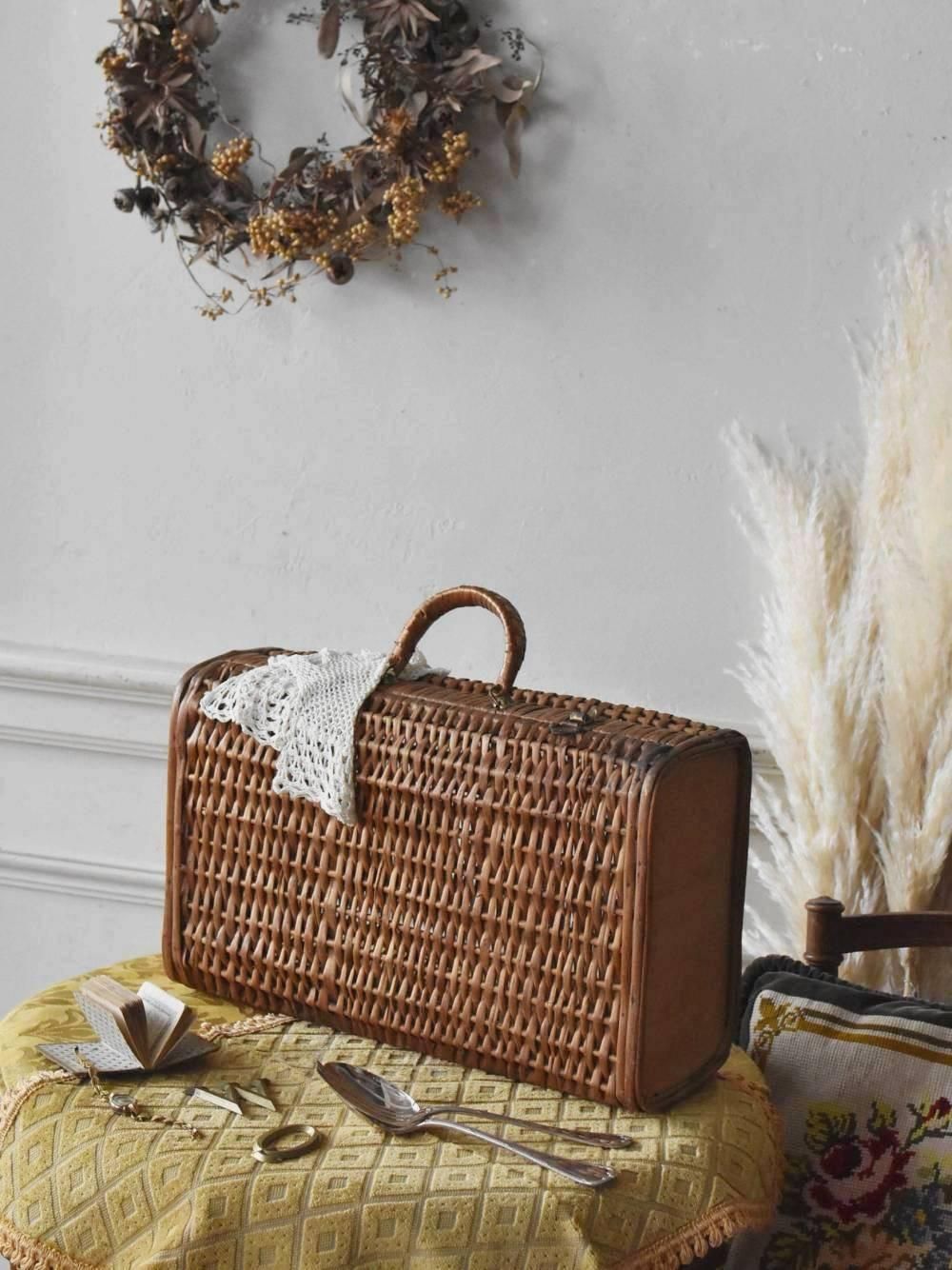フランスアンティーク雑貨 バスケットトランク ラタン