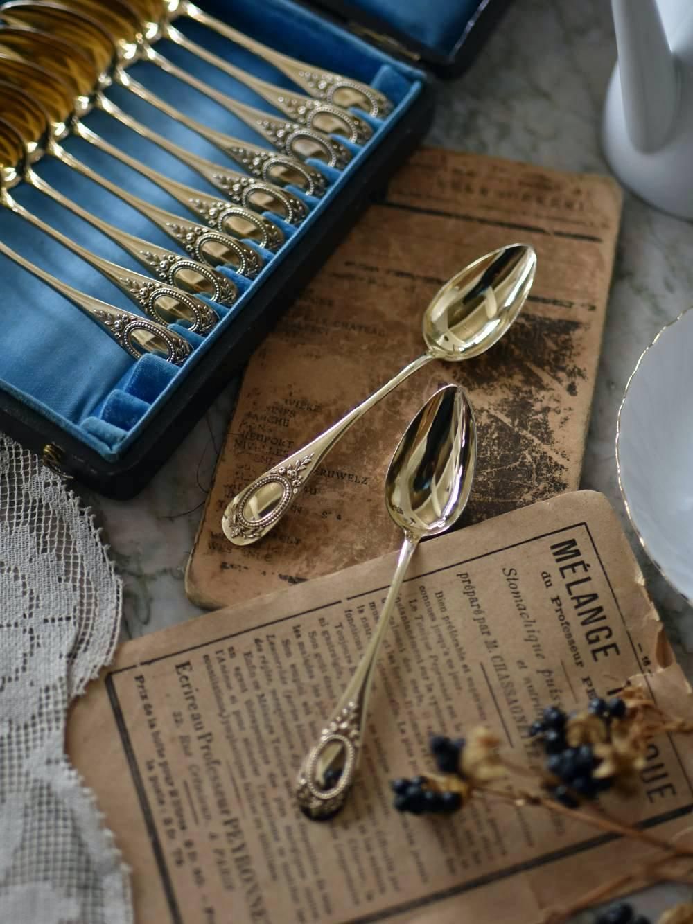 フランスアンティーク雑貨 ティースプーン12本セット ヴェルメイユ