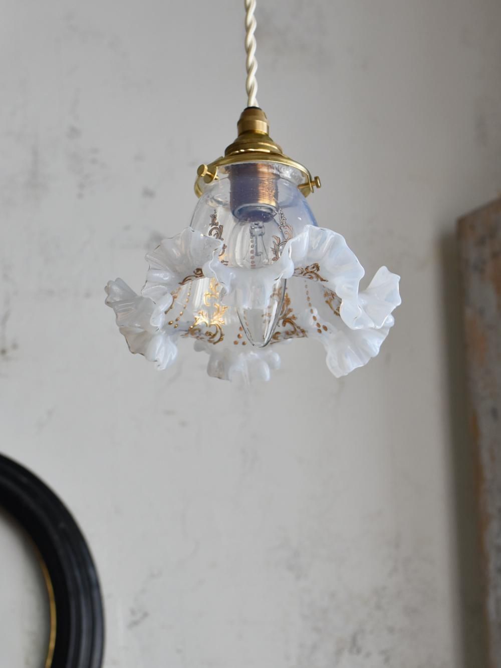 オパールセントガラスシェードランプ フレンチ照明 アンティークランプ