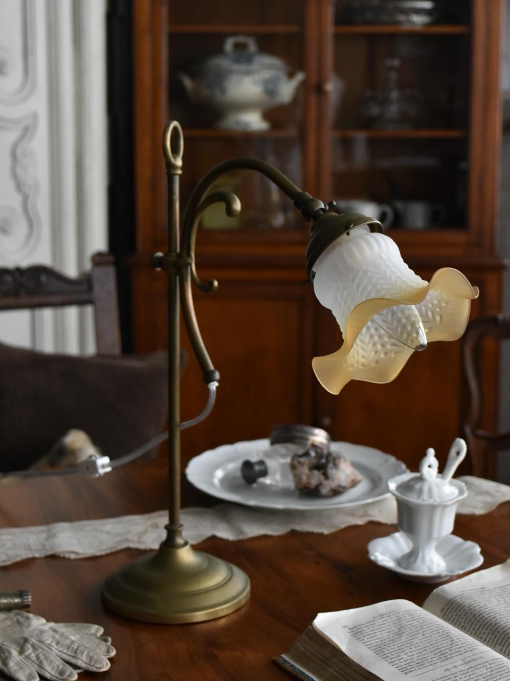 デスクランプ.12 アンティーク卓上ランプ テーブルランプ 真鍮 ガラス