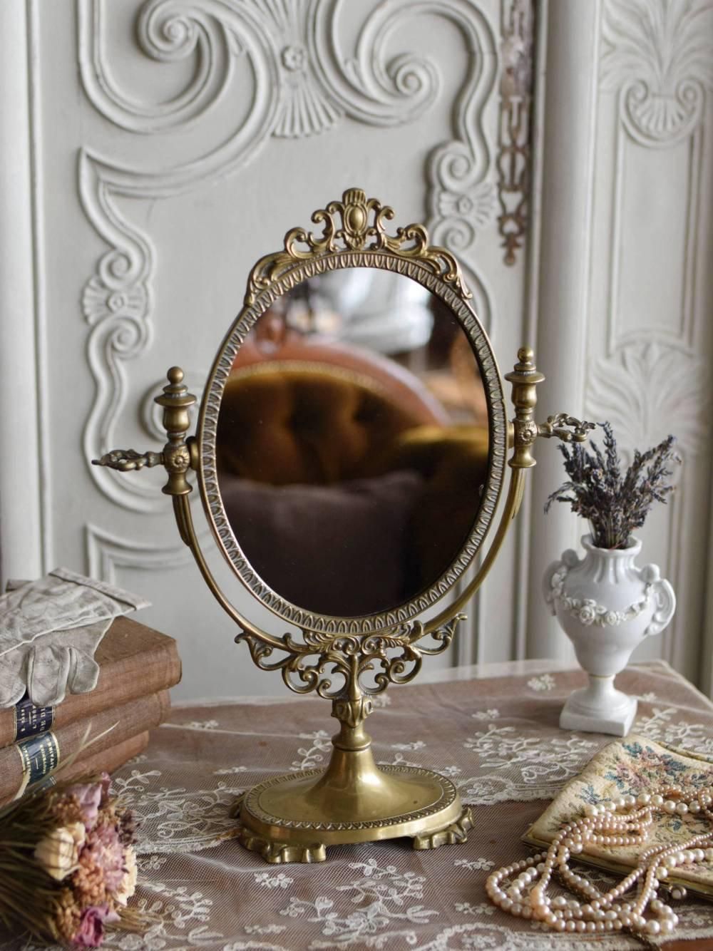 スタンドミラー.24 フレンチミラー 卓上型アンティークミラー 卓上鏡