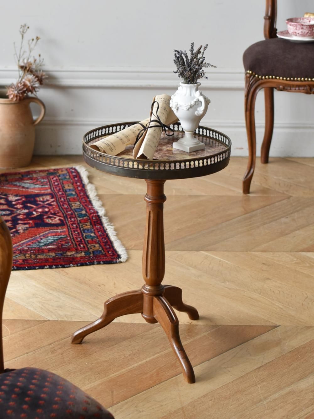 マーブルトップサイドテーブル.27 花台 アンティークテーブル コーヒー