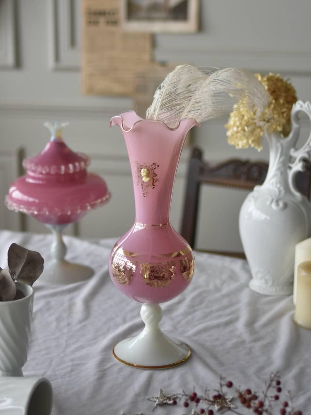 オパリンガラス フラワーベース.P9 フランス ヴィンテージ 花器