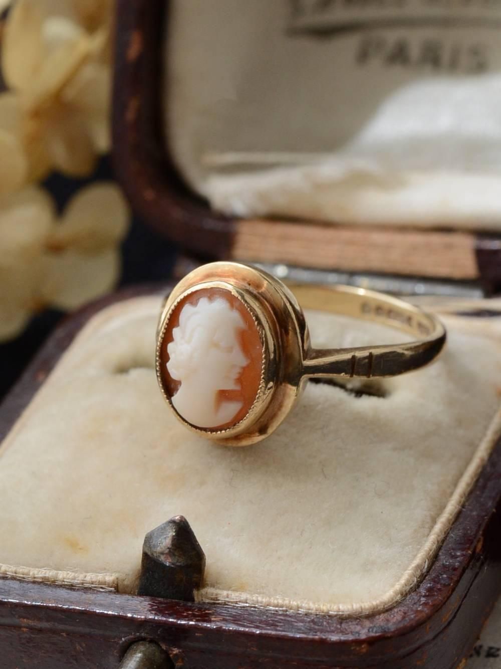 9K カメオリング.3 イギリスヴィンテージジュエリー 指輪 装飾品