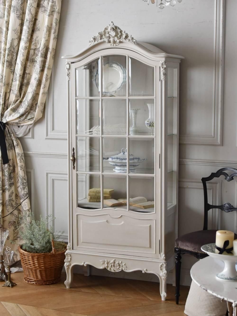 フレンチ3面ガラスキャビネット フランスアンティーク家具 ショー
