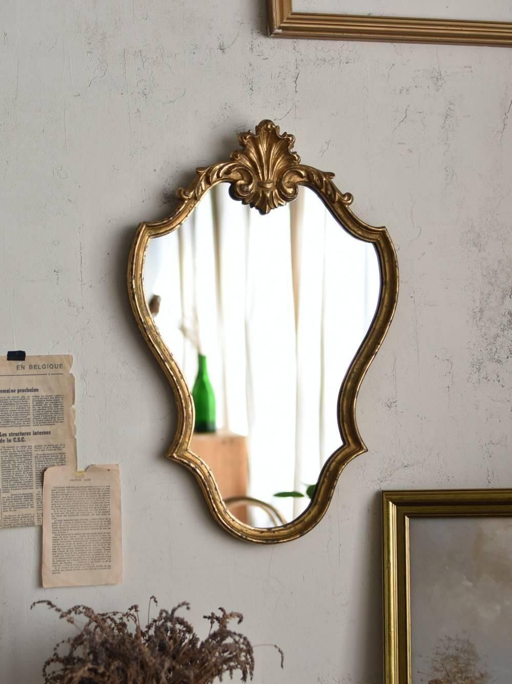フレンチミラー.Gold9 フランスアンティーク雑貨 鏡 壁面ディスプレイ