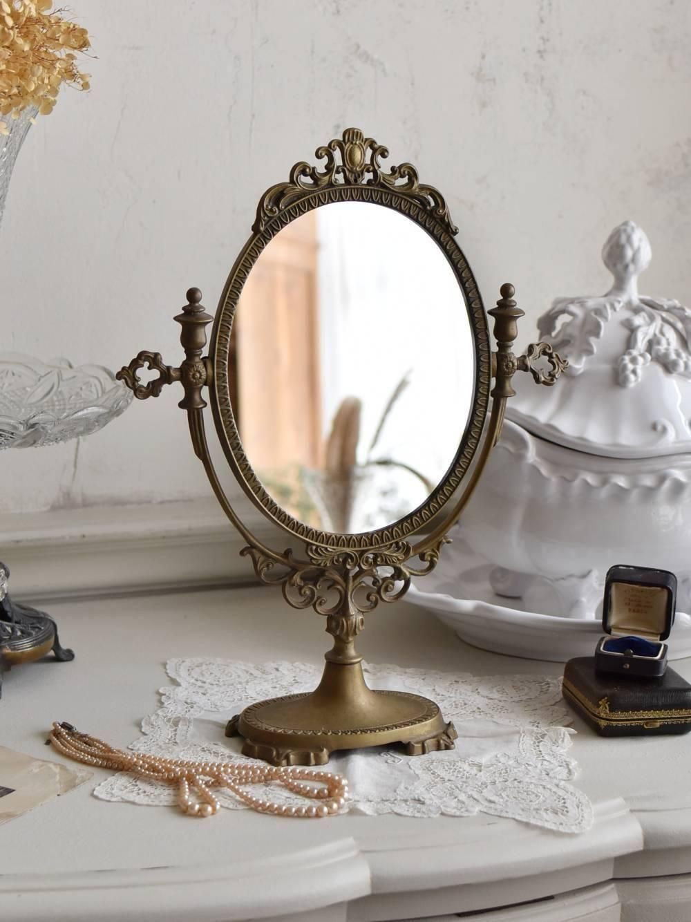 スタンドミラー.真鍮 フランスアンティークインテリア 鏡 フレンチ