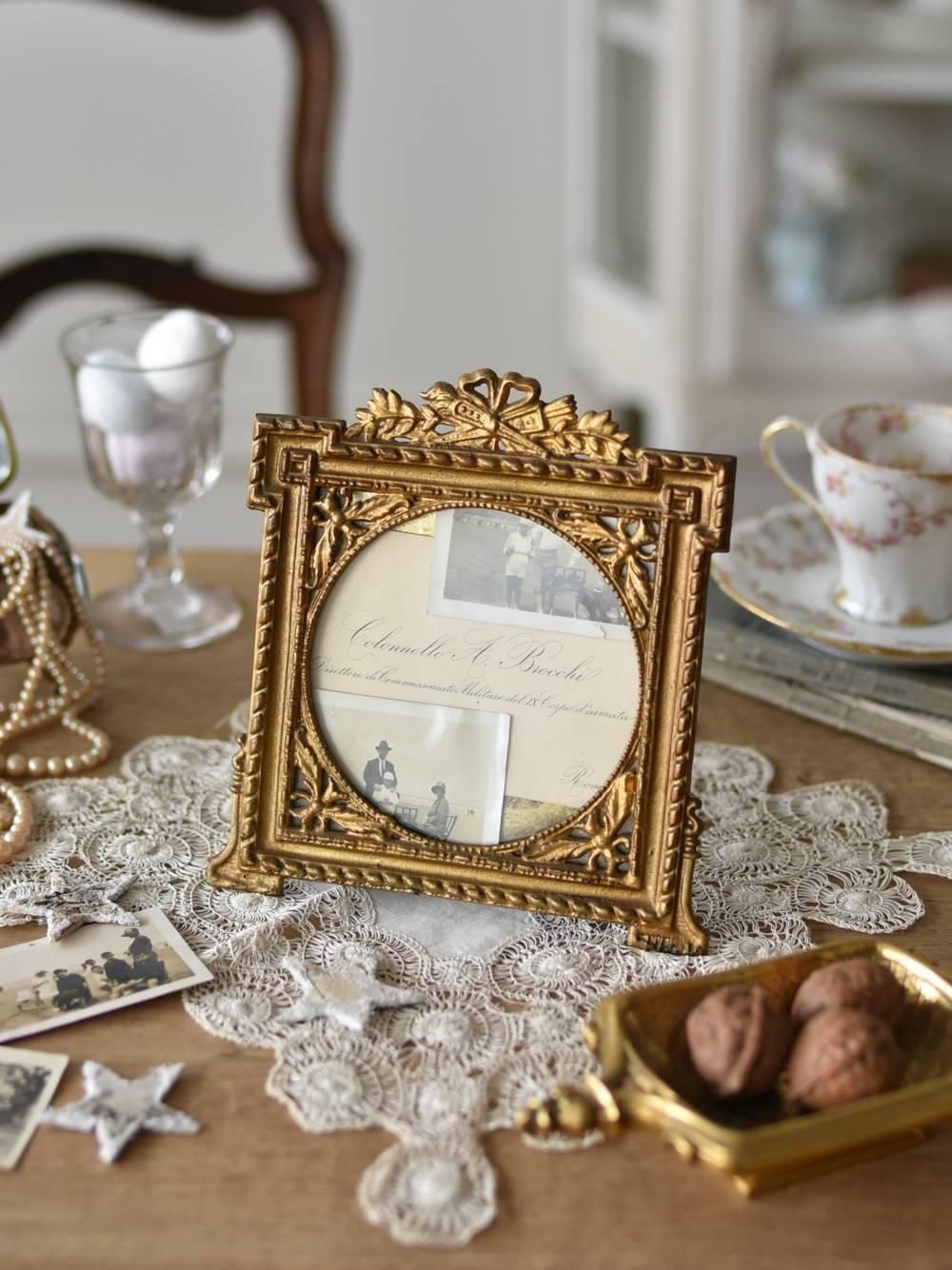 フォトフレーム.リボン11 フランスアンティーク雑貨 写真たて 卓上