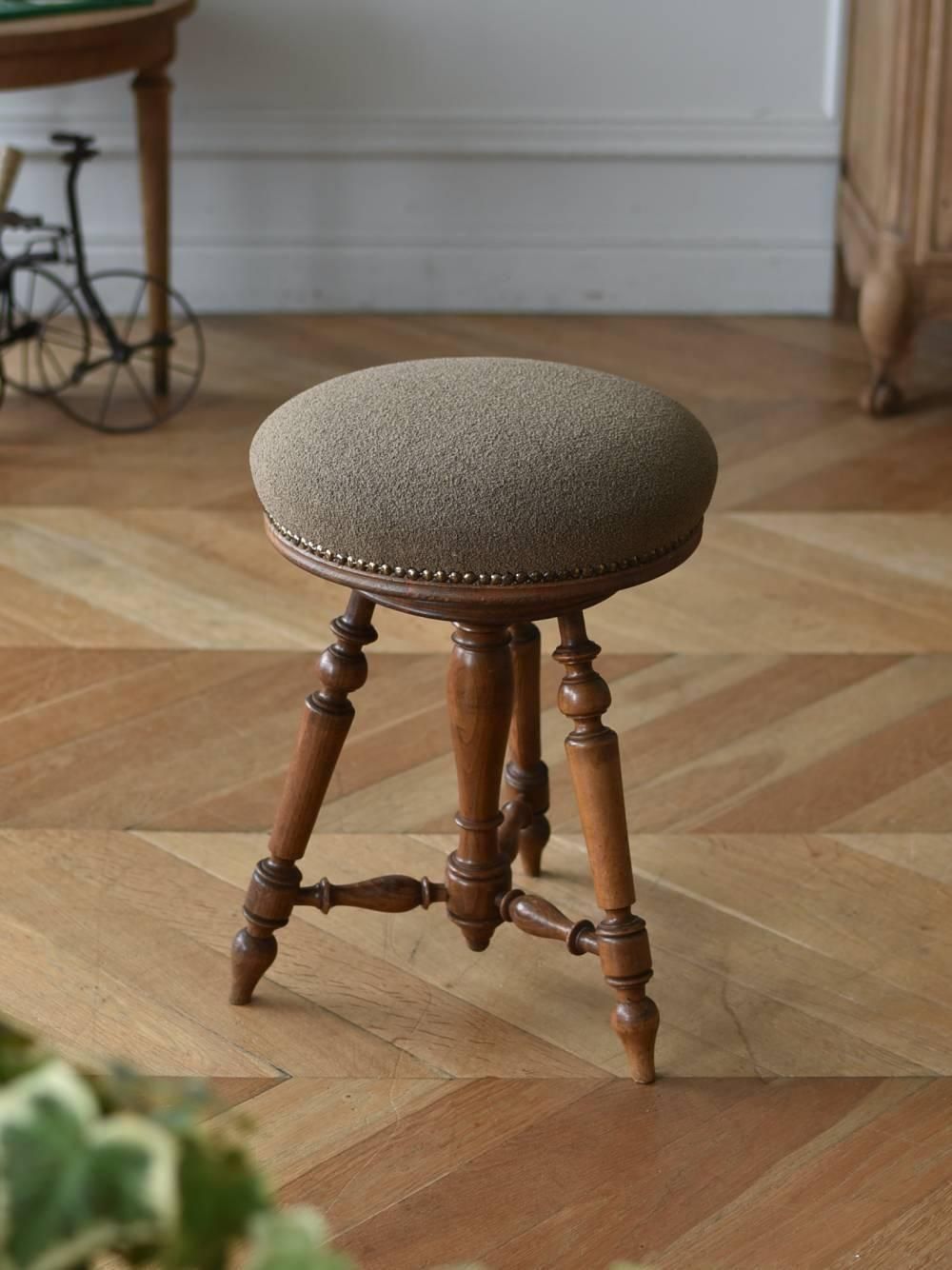 ピアノスツール.brown13 フランスアンティーク家具 小椅子 丸椅子