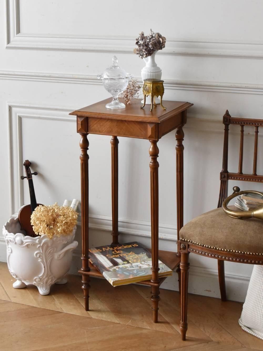 アンティーク花台.10 フランスアンティーク家具 サイドテーブル 突板模様