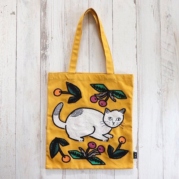 松尾ミユキ 刺繍 トートバッグ Kitten ネコ マスタード 子猫