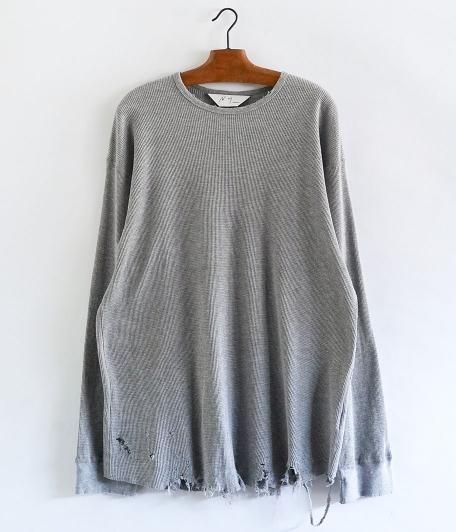ANCELLM DAMAGE WAFFLE CREW LS T-SHIRT [GRAY] - Fresh Service