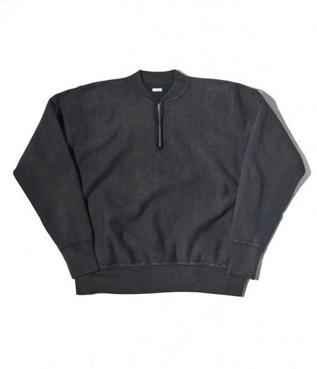 A.PRESSE Vintage Half Zip Rib Collar Sweatshirt [BLACK] - Fresh