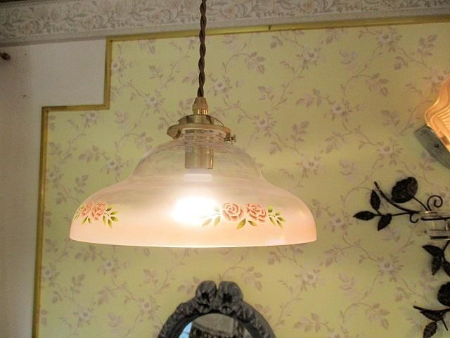 ワイドベル型ガラスシェード＆コードセット（ステンシルローズ