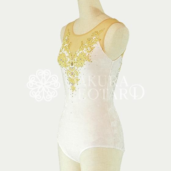 Mサイズ｜ホワイト｜装飾付きレオタード バトン衣装（ol-128）- バトン