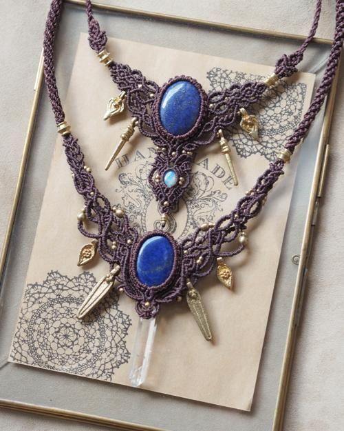 マクラメ編みネックレス ラピスラズリ（アフガニスタン産）＆ヒマラヤ