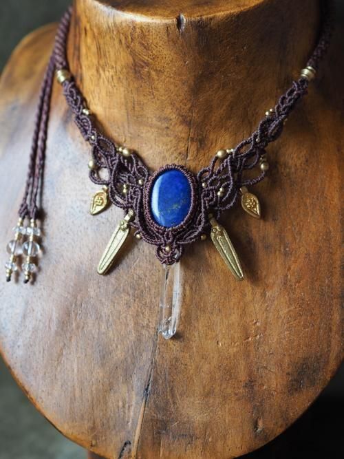 マクラメ編みネックレス ラピスラズリ（アフガニスタン産）＆ヒマラヤ