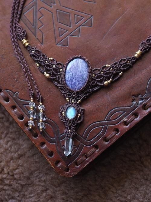 マクラメネックレス チャロアイト＆ムーンストーン＆ヒマラヤ水晶