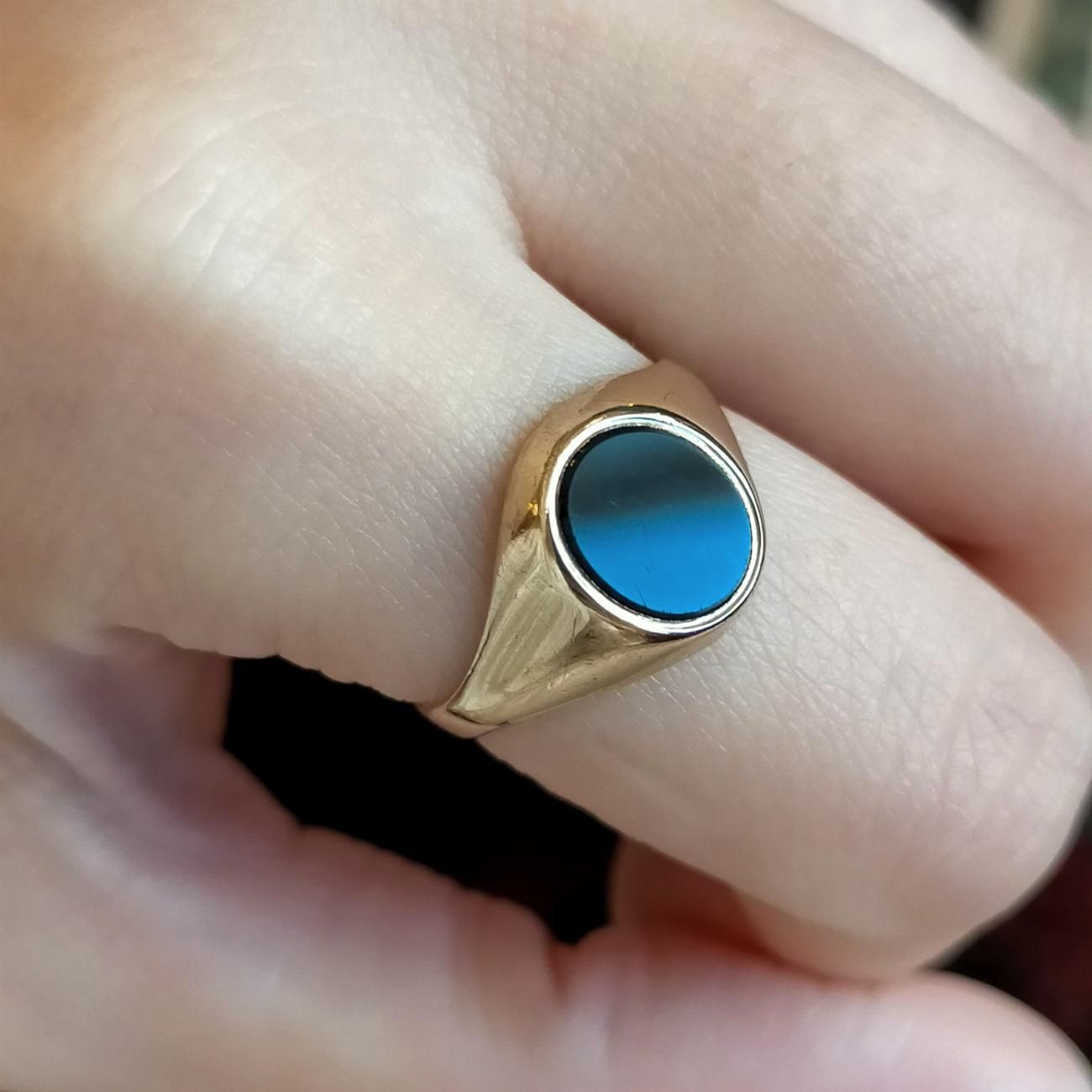 英国イギリス1978年製造ヴィンテージオニキスオーバルシグネットリング